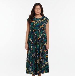 Serafina Dreams Night Gown Multicolor Abstract Print Midi Length XXL (Bx10)